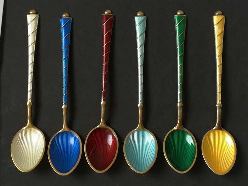 DENMARK STERLING SILVER *EGON LAURIDSEN-COPENHAGEN* HARLEQUIN COFFEE SPOONS 95MM 51.5 GRAMS