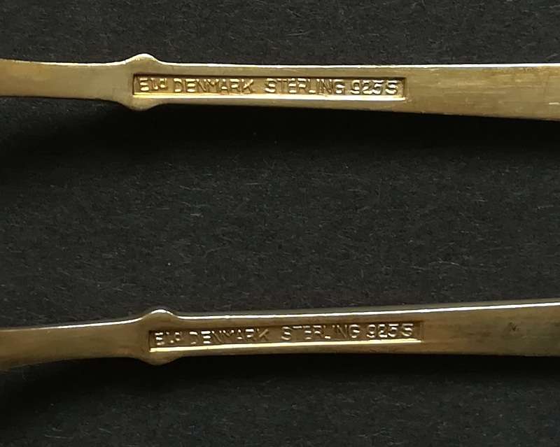 DENMARK STERLING SILVER *EGON LAURIDSEN-COPENHAGEN* HARLEQUIN COFFEE SPOONS 95MM 51.5 GRAMS