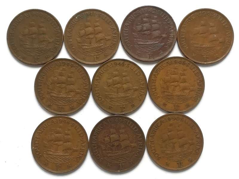UNION PENNY 1940 TO 1950 ALL DATES **NO 1947** (10 COINS)