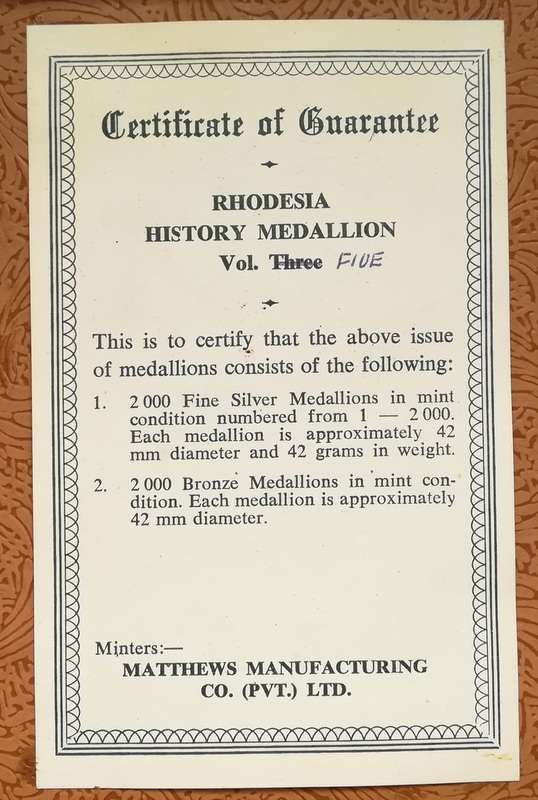 RHODESIAN HISTORY MEDALLION BRONZE VOLUME 5