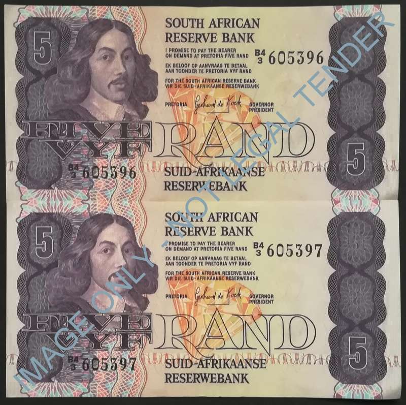 GERHARD DE KOCK 5 RAND 2ND ISSUE 2 NOTES SEQUENCE *FOLD*