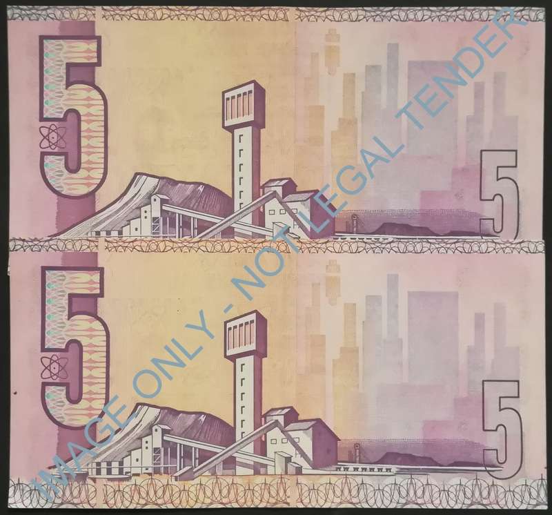 GERHARD DE KOCK 5 RAND 2ND ISSUE 2 NOTES SEQUENCE *FOLD*