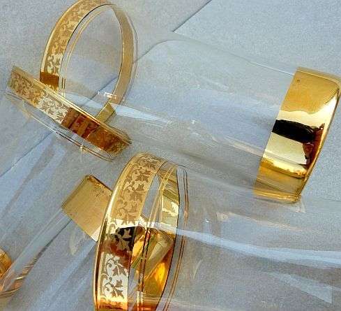 ANTIQUE/ VINTAGE::: LOVELY DECORATED GILT GLASSES. SET OF 4 DRINKING GLASSES.SEE IMAGES.