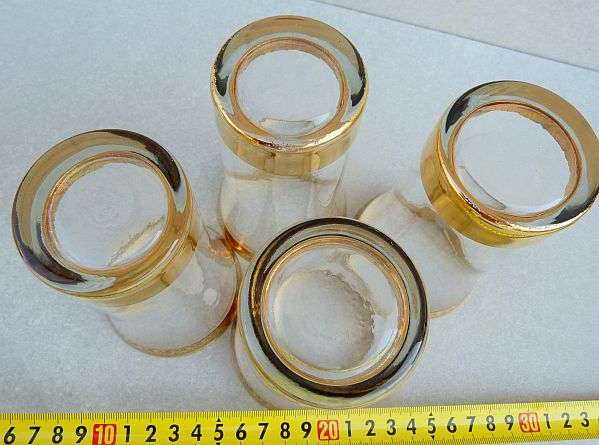 ANTIQUE/ VINTAGE::: LOVELY DECORATED GILT GLASSES. SET OF 4 DRINKING GLASSES.SEE IMAGES.