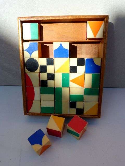 retro game. plastic squares in wooden box