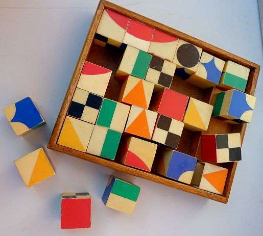 retro game. plastic squares in wooden box
