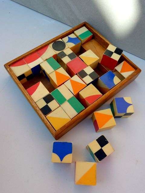 retro game. plastic squares in wooden box