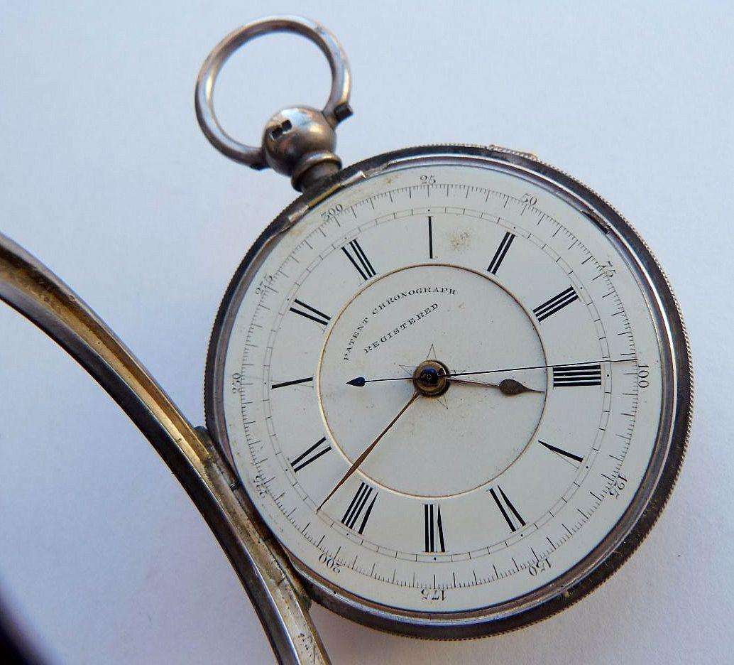 ANTIQUE POCKET WATCH, 1915. STERLING SILVER. "PATENT CHRONOGRAPH" REGISTERED.