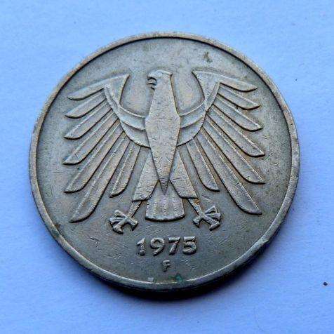 COIN, 5 DEUTSCHE MARK. 1975