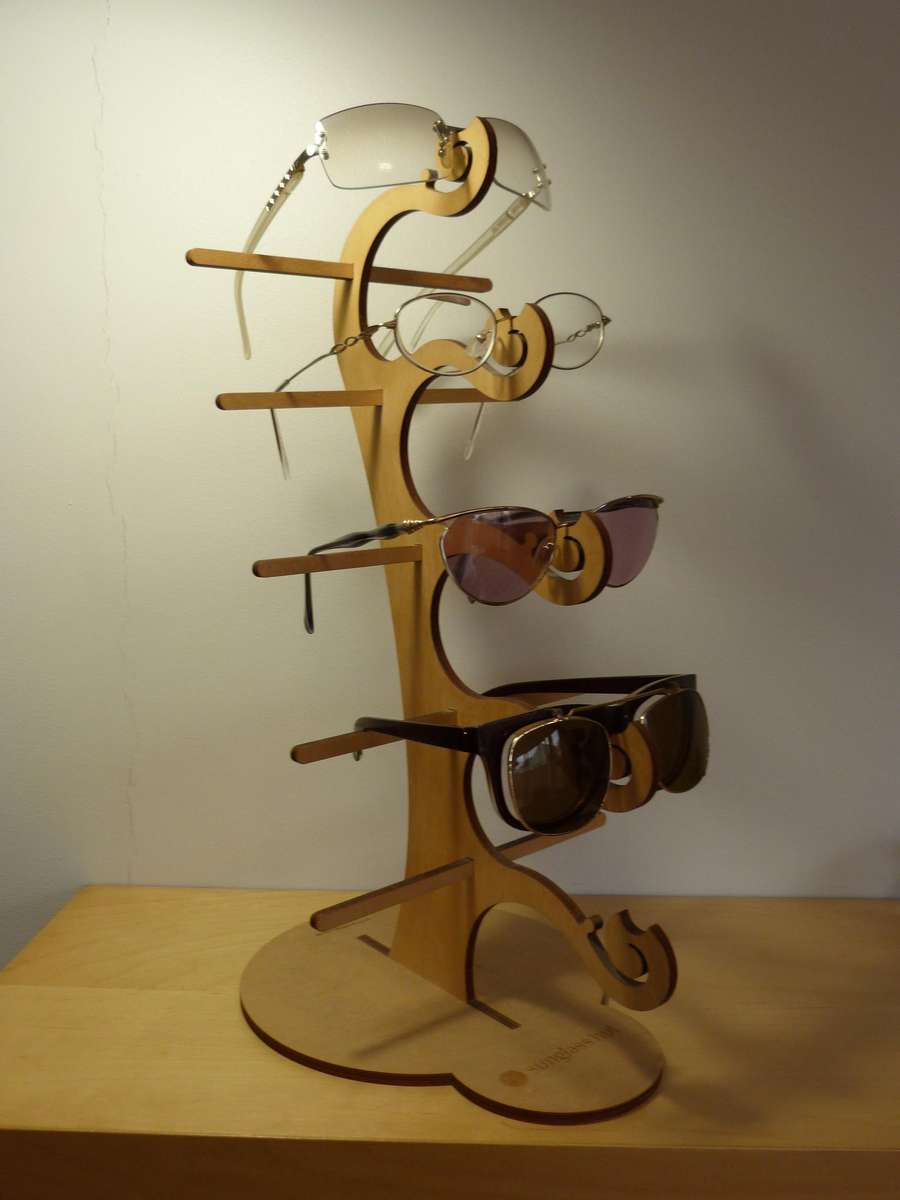 DISPLAY STAND FOR 5 PAIR OF GLASSES. PLY WOOD