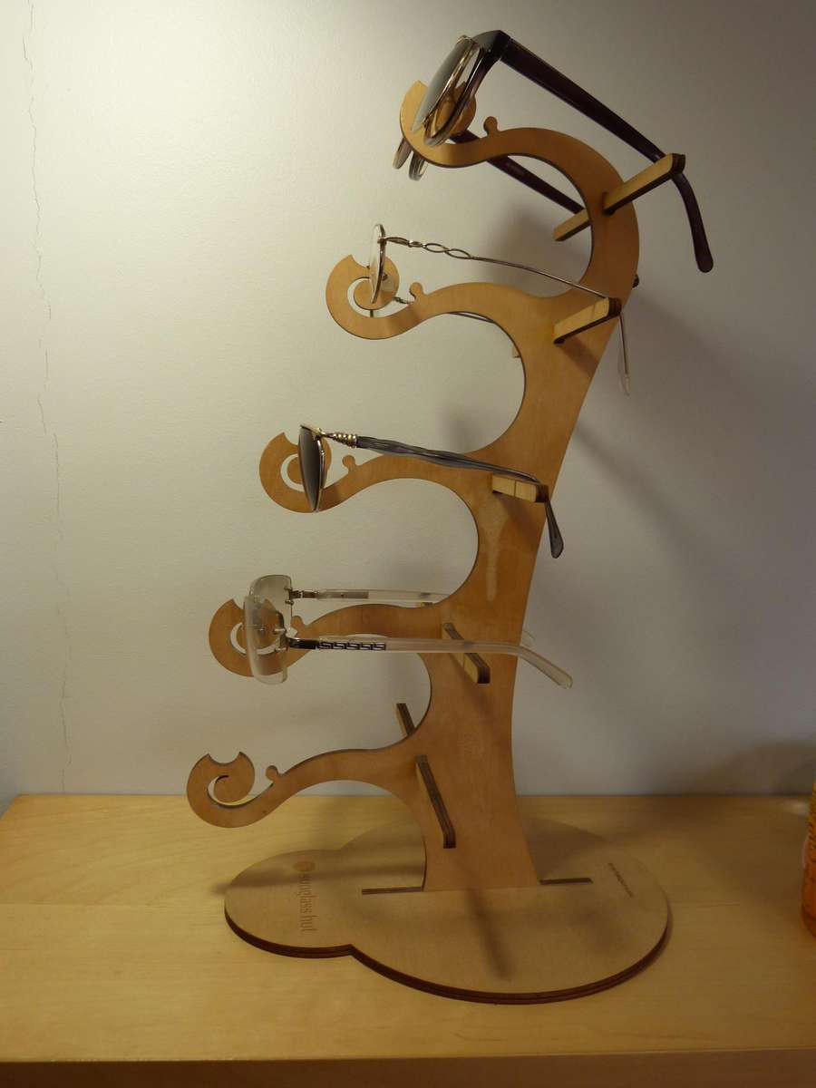DISPLAY STAND FOR 5 PAIR OF GLASSES. PLY WOOD