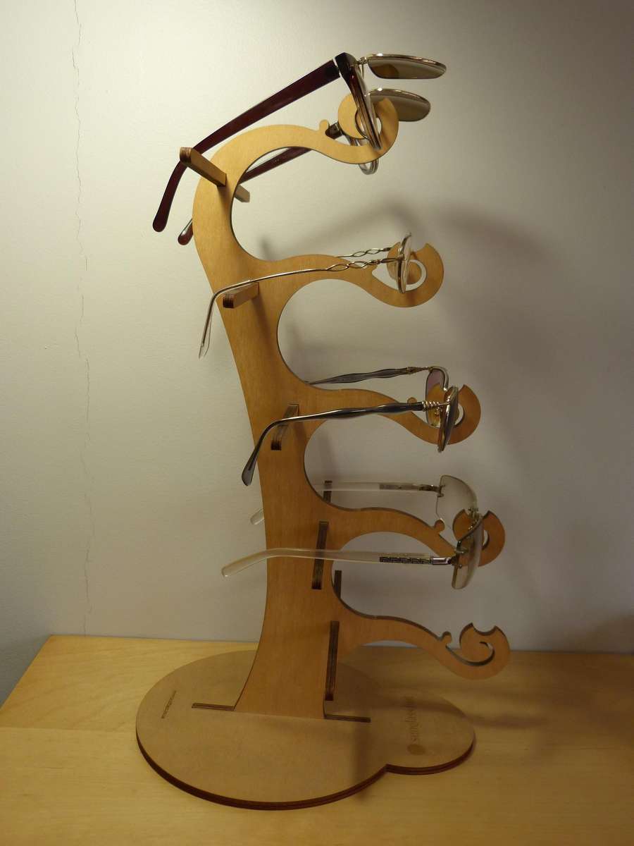 DISPLAY STAND FOR 5 PAIR OF GLASSES. PLY WOOD