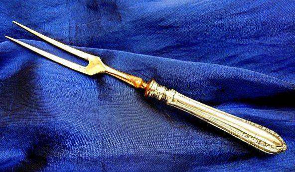 ANTIQUE PICKLE FORK. HANDLE 800. FORK GOLD PLATED