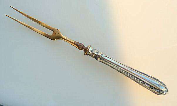 ANTIQUE PICKLE FORK. HANDLE 800. FORK GOLD PLATED