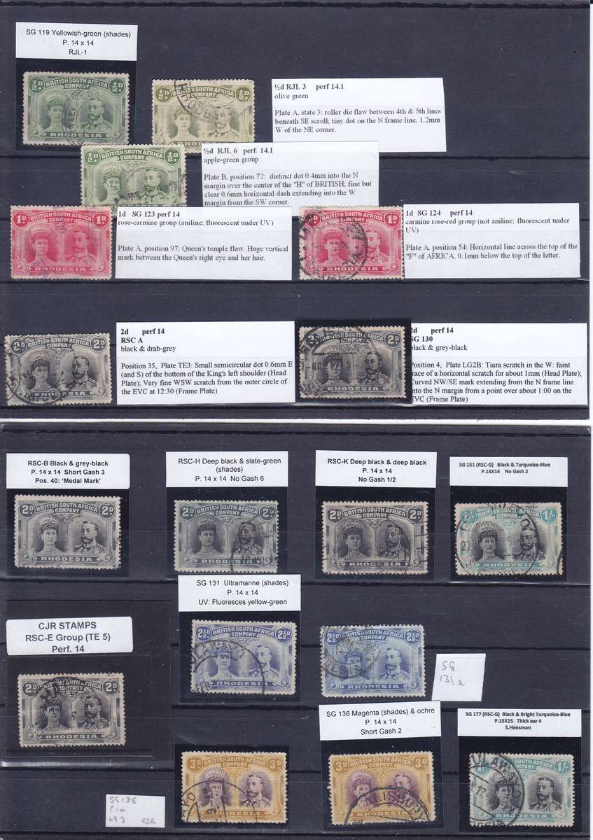 RHODESIA BSAC 1910 DOUBLE HEADS USED SELECTION,  RV R10000