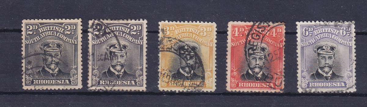 RHODESIA BSAC  1918 ADMIRALS USED DIE 111B PERF 14   SG 291-295   CV R3300