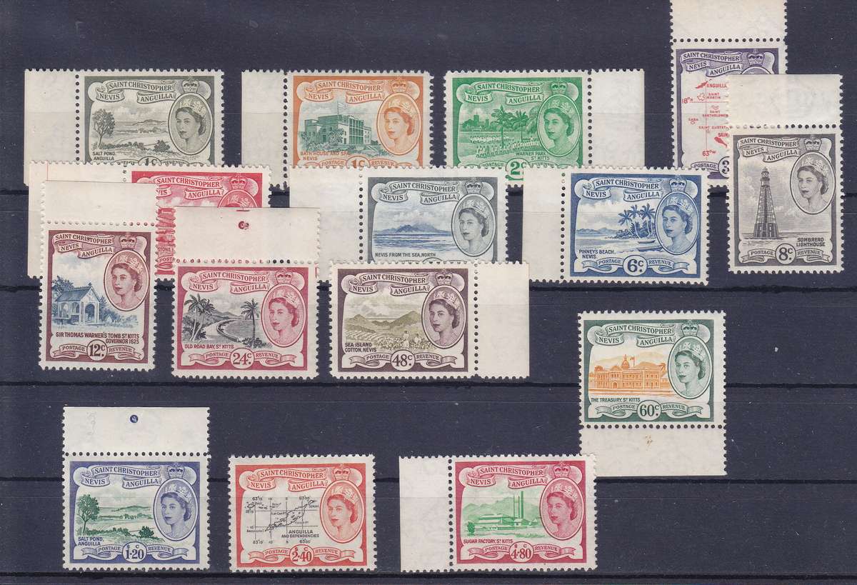 ST CHRISTOPHER NEVIS 1954 DEFINITIVE SET UM SG 106a-118    CV R2300