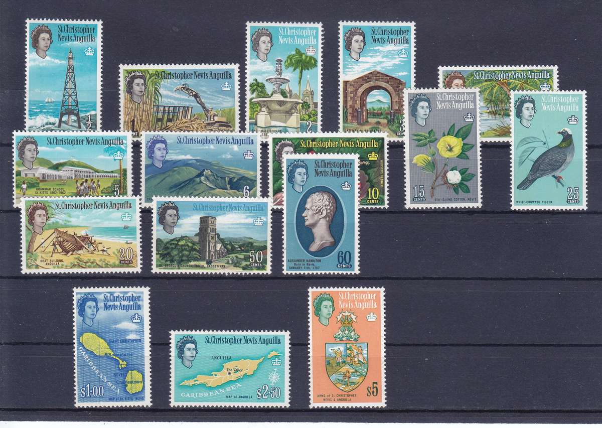 ST CHRISTOPHER NEVIS 1963 DEFINITIVE SET UM SG 129-144    CV R680