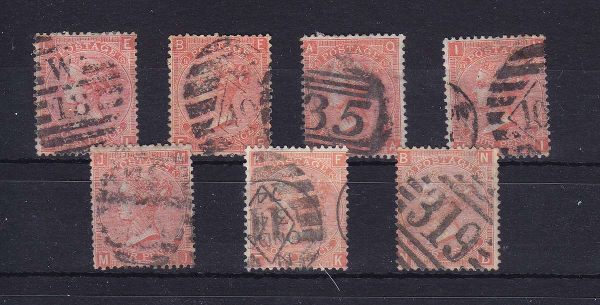 GREAT BRITAIN QUEEN VICTORIA 1865  SG 95  USED  PLATES 8-14  VERY SCARCE    CV R16000