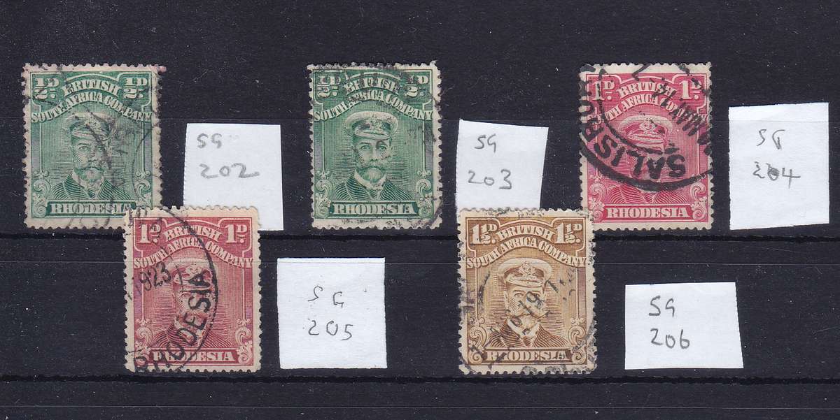 RHODESIA BSAC ADMIRALS  PERF 15  SG 202-206 USED   CV R2300
