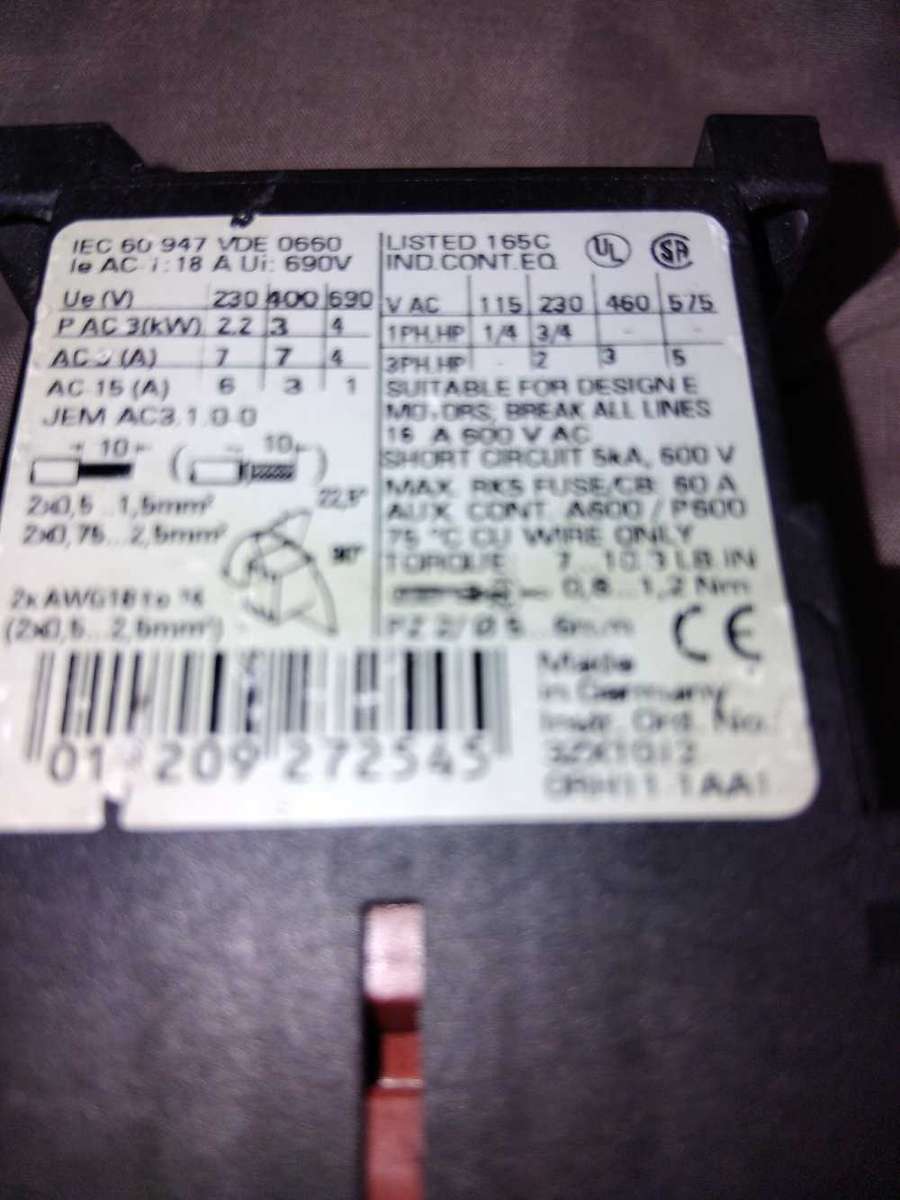 SIEMENS CONTACTOR IEC 60 947 VDE 0660 & SURGE SUPPRESSOR 3RT196-1BB00