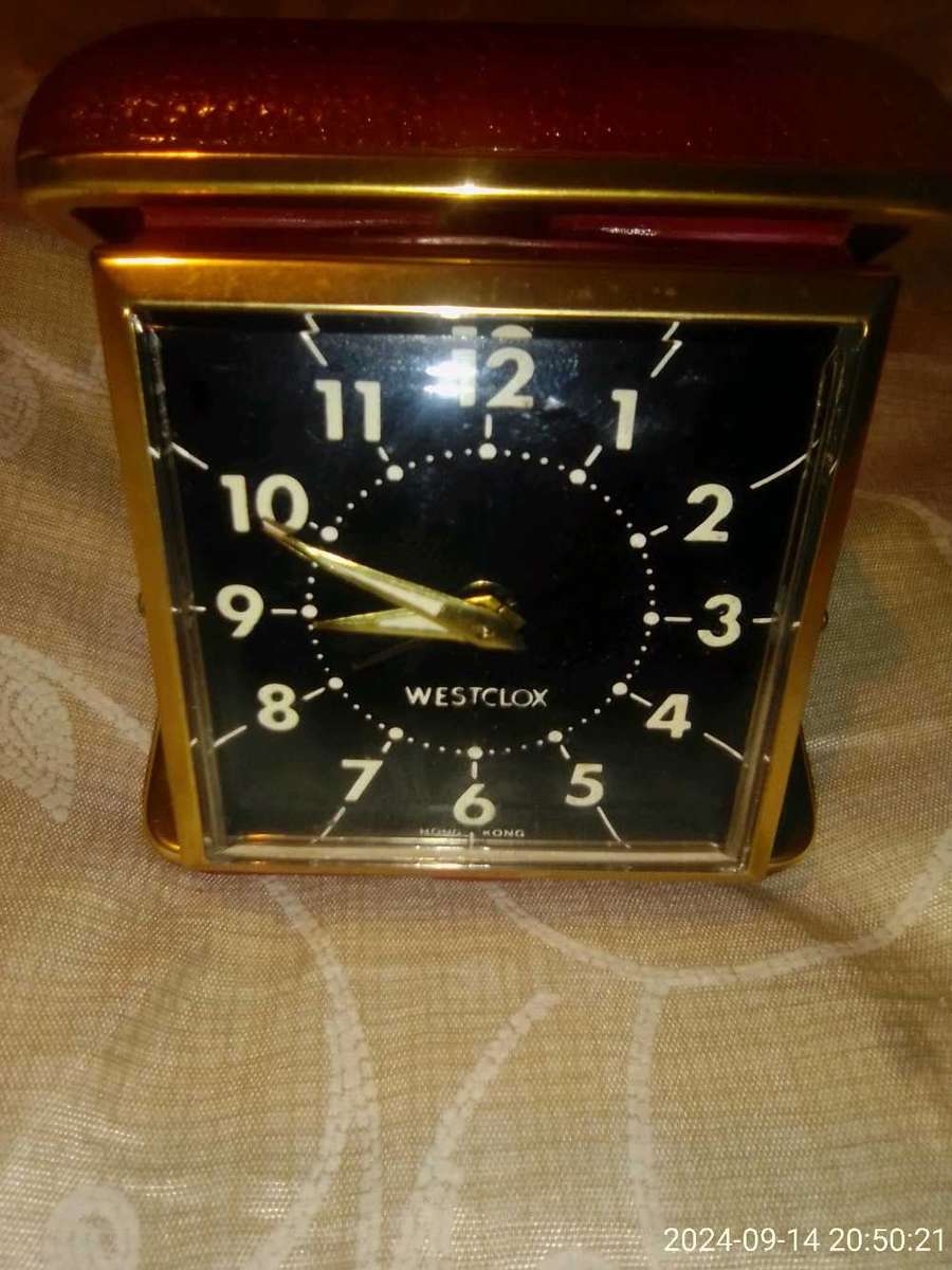 Vintage Westclox Gold Tone Travel Alarm Clock.