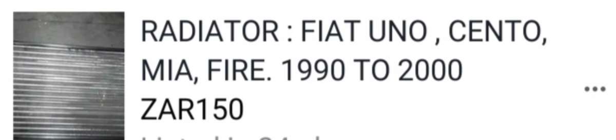 RADIATOR : FIAT UNO / CENTO / FIRE / MIA. 1990 TO 2000.