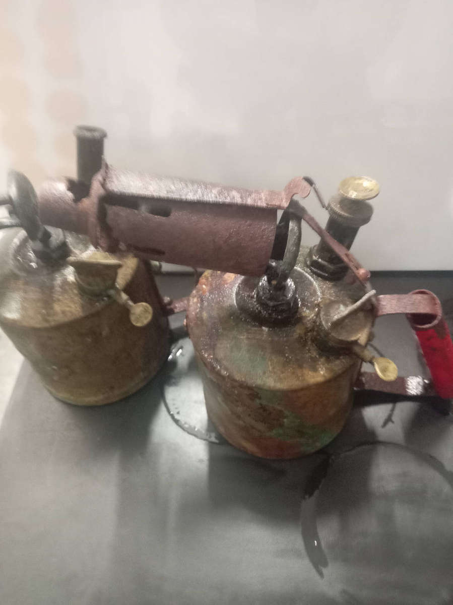 Set of 3 brass paraffin blow lamps for restoration