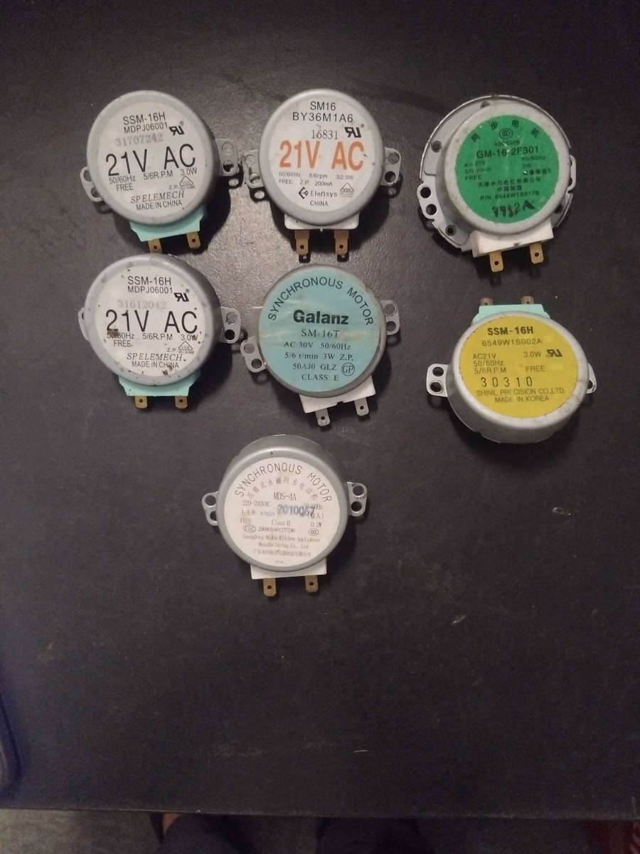 Microwave synchronous turntable motors, 21 & 30 V AC. Set of 7