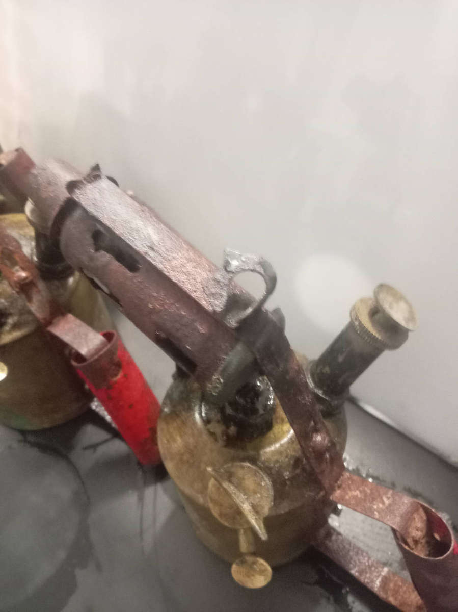 Set of 3 brass paraffin blow lamps for restoration