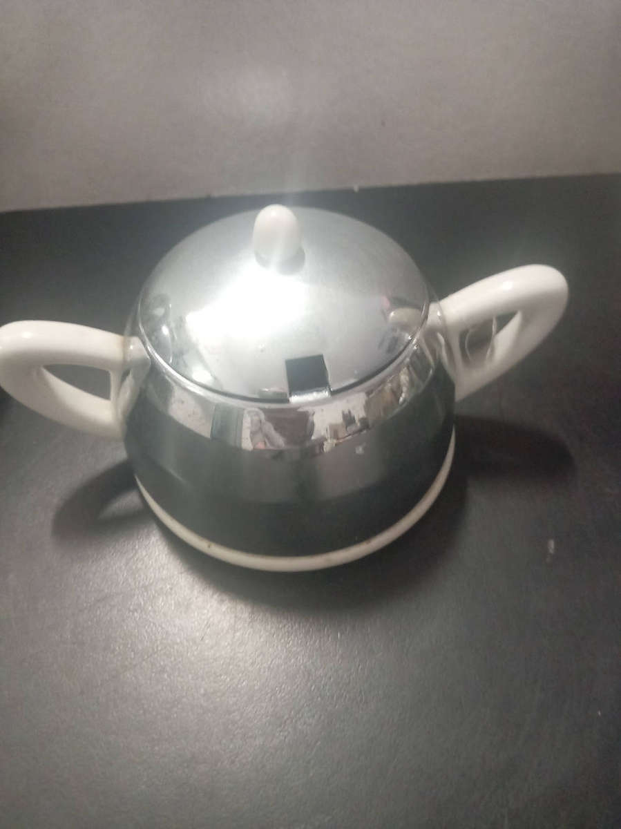 Vintage Art Deco Tea Set. Chromed Porcelain.