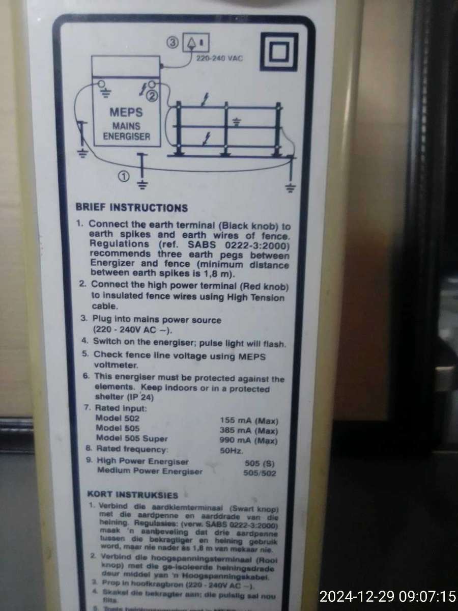 MEPS MODEL 502 ELECTRIC FENCE ENERGIZER