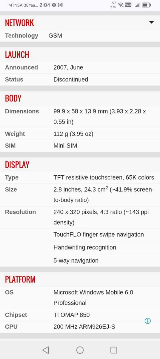 HTC ELF0100 CELLPHONE.