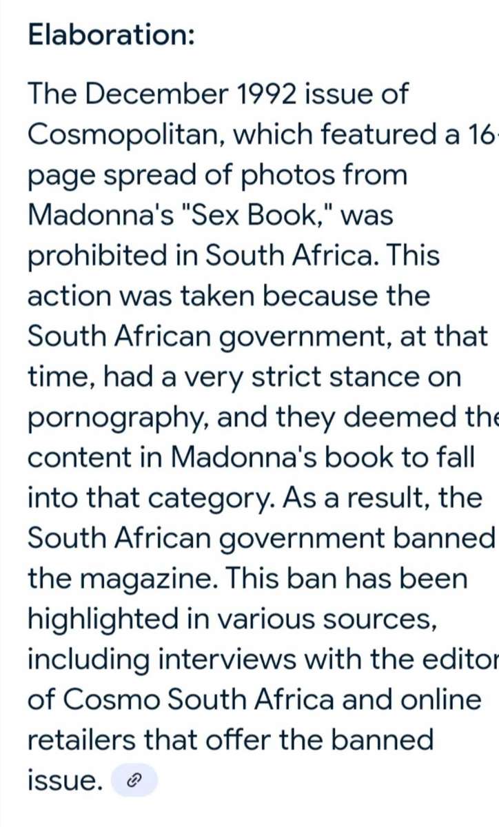 BANNED IN SA. 1992 COSMOPOLITAN MAGAZINE FEATURING PICTURES OF MADONNAS SEX BOOK.