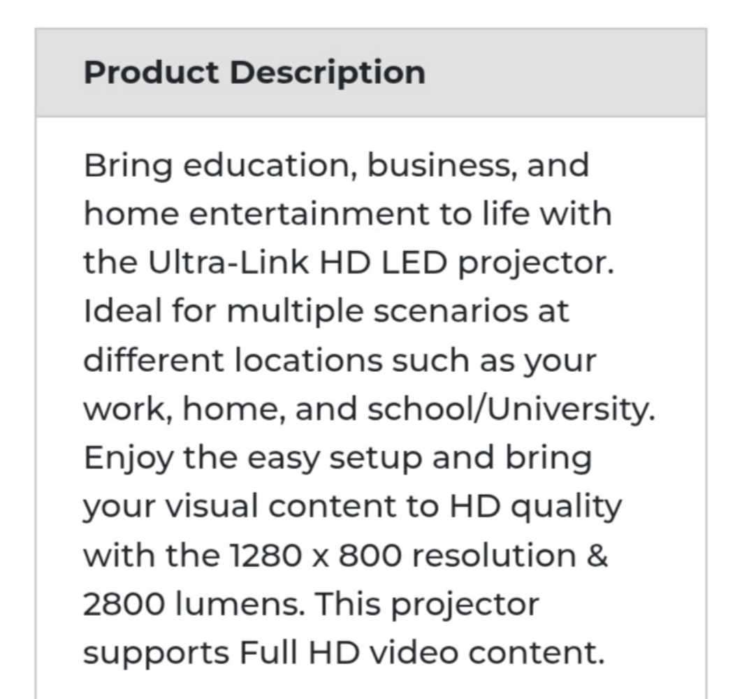 LED PROJECTOR :  ULTRA-LINK 42" TO 150" LED PROJECTOR MODEL PJ 50.