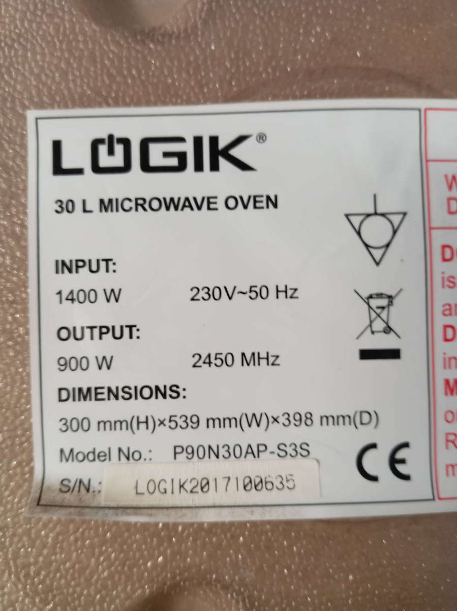 MICROWAVE PLATE, RING AND COUPLER . 30 LITRE LOGIK. 315MM DIAMETER .