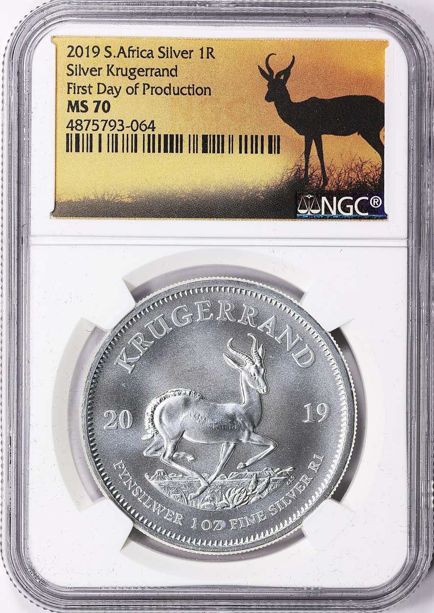 2019 MS-70 1oz Silver Krugerrand - First Day of Production-GEM UNC