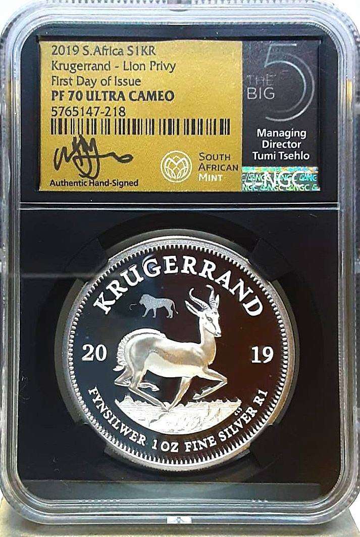 2019 PF-70 UC Big5 LION PRIVY (Tumi Signed) Low mint 990+SAM Bag-First Day of Issue-Series 1