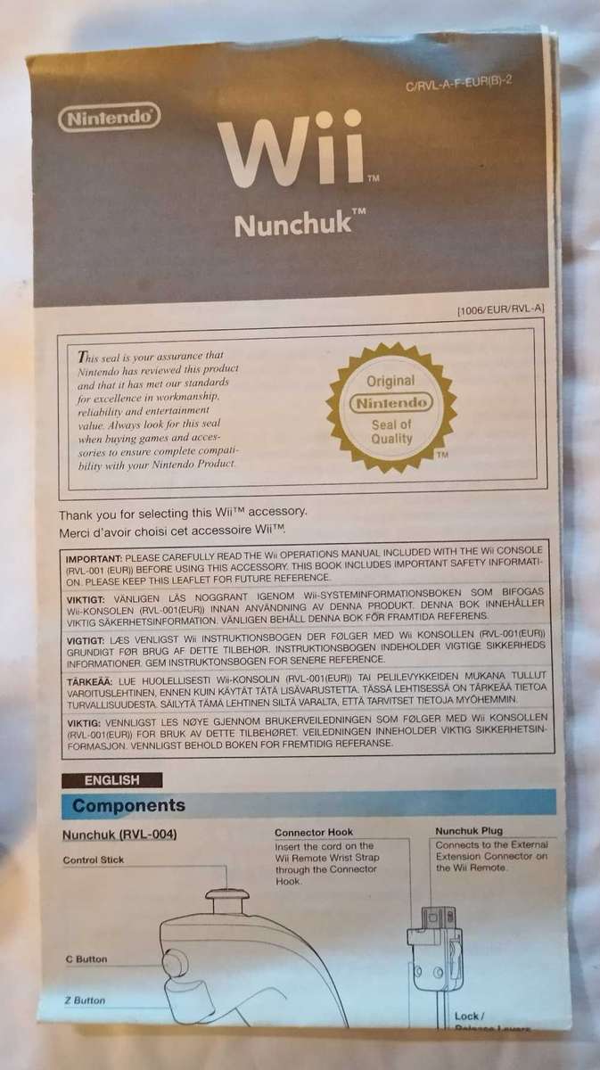 Original Nintendo Wii Nunchuck with manual