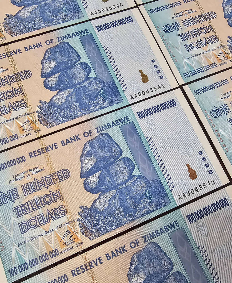 10 x UNC Sequential One Hundred Trillion Zim Dollar Notes