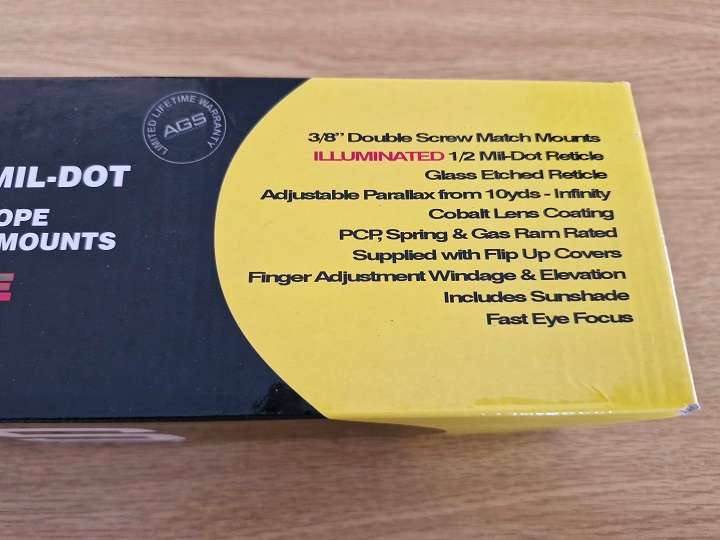 BRAND NEW ! Excellent AGS 4 x 16 x 50 Cobalt Air Rifle Scope ! Boxed !