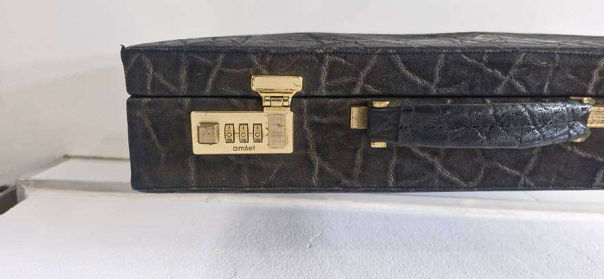 RARE FIND ! Vintage Elephant hide Briefcase with Swiss Amiet locks !