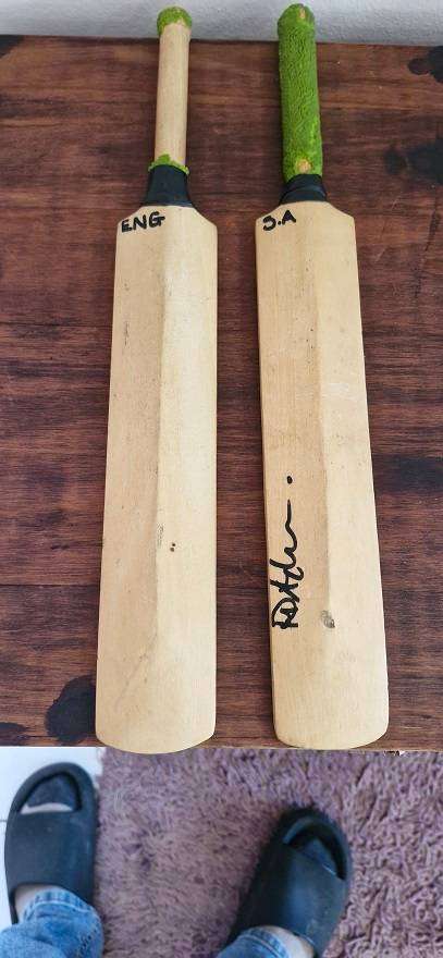 For the Sport Memorabilia Collector ! 2 x mini Cricket bats SA v England, signed !