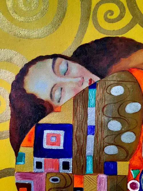 after gustav klimt, the embrace  oil painting