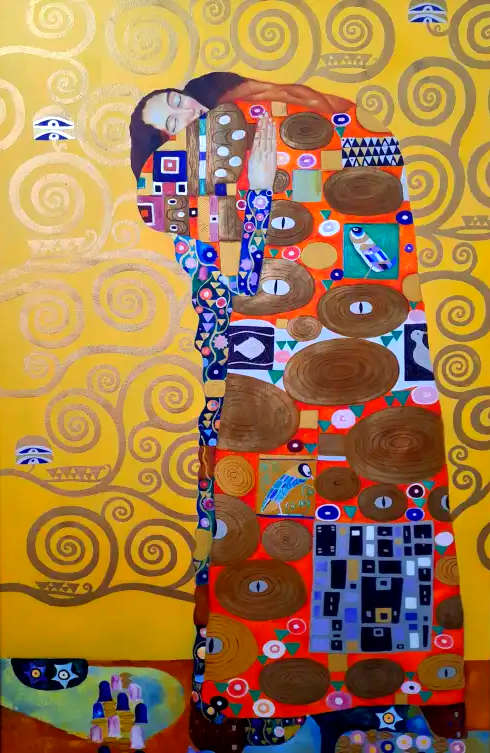 after gustav klimt, the embrace  oil painting