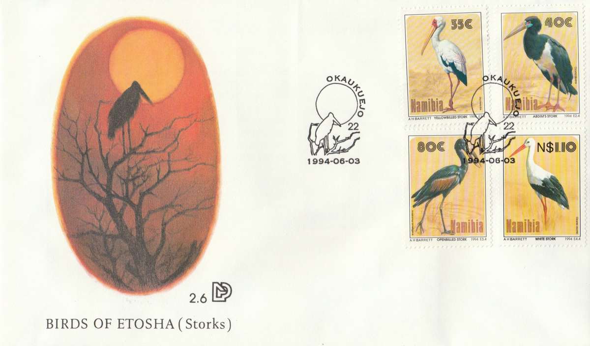 NAM 1994-06-03 Storks. Birds of the Etosha FDC 2.6 (32 000) [SACC R16]