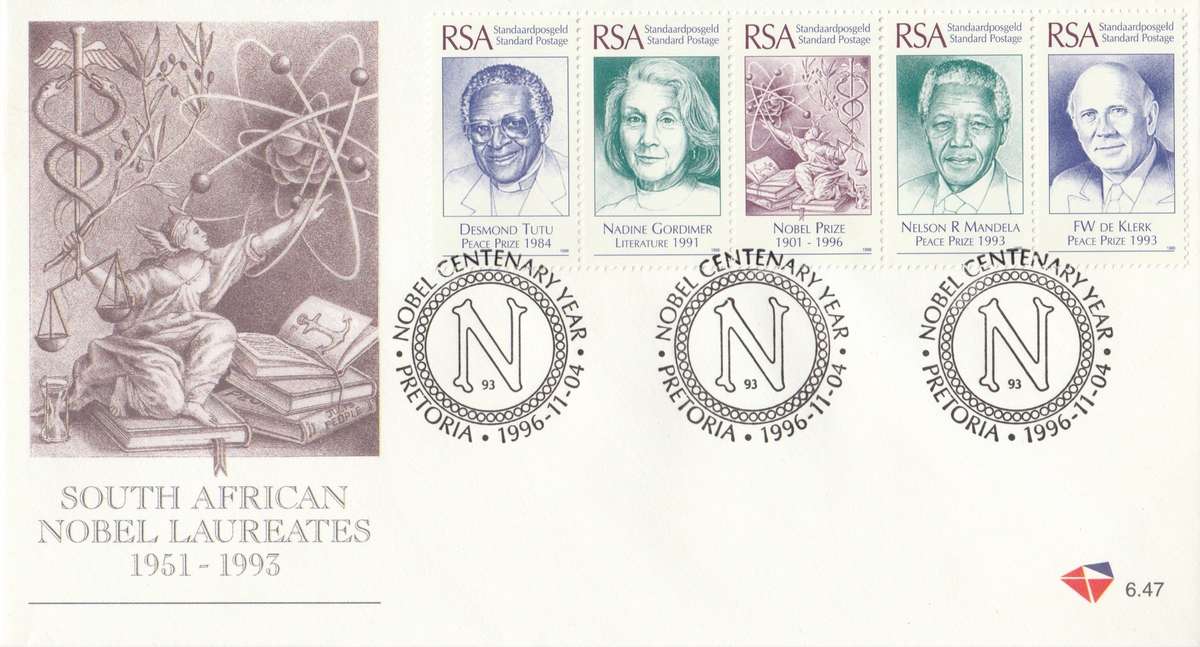 RSA 1996-11-04 South African Nobel Laureates FDC 6.47 (15 000) [SACC R50]