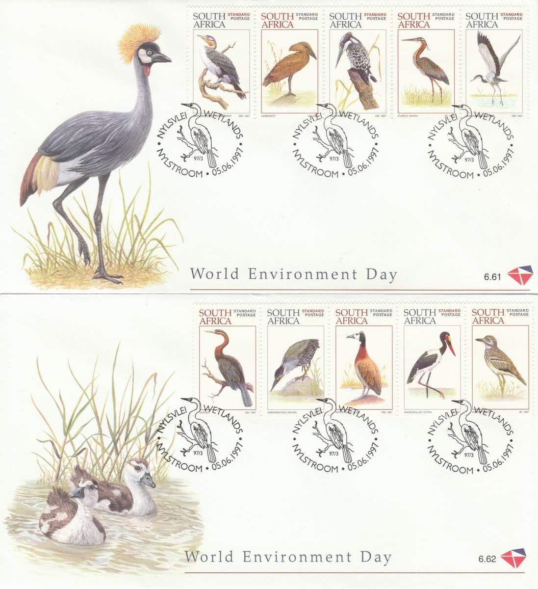 RSA 1997-06-05 World Environmental Day. Waterbirds of SA FDC 6.61 & 6.62 (24 000) [SACC R80]