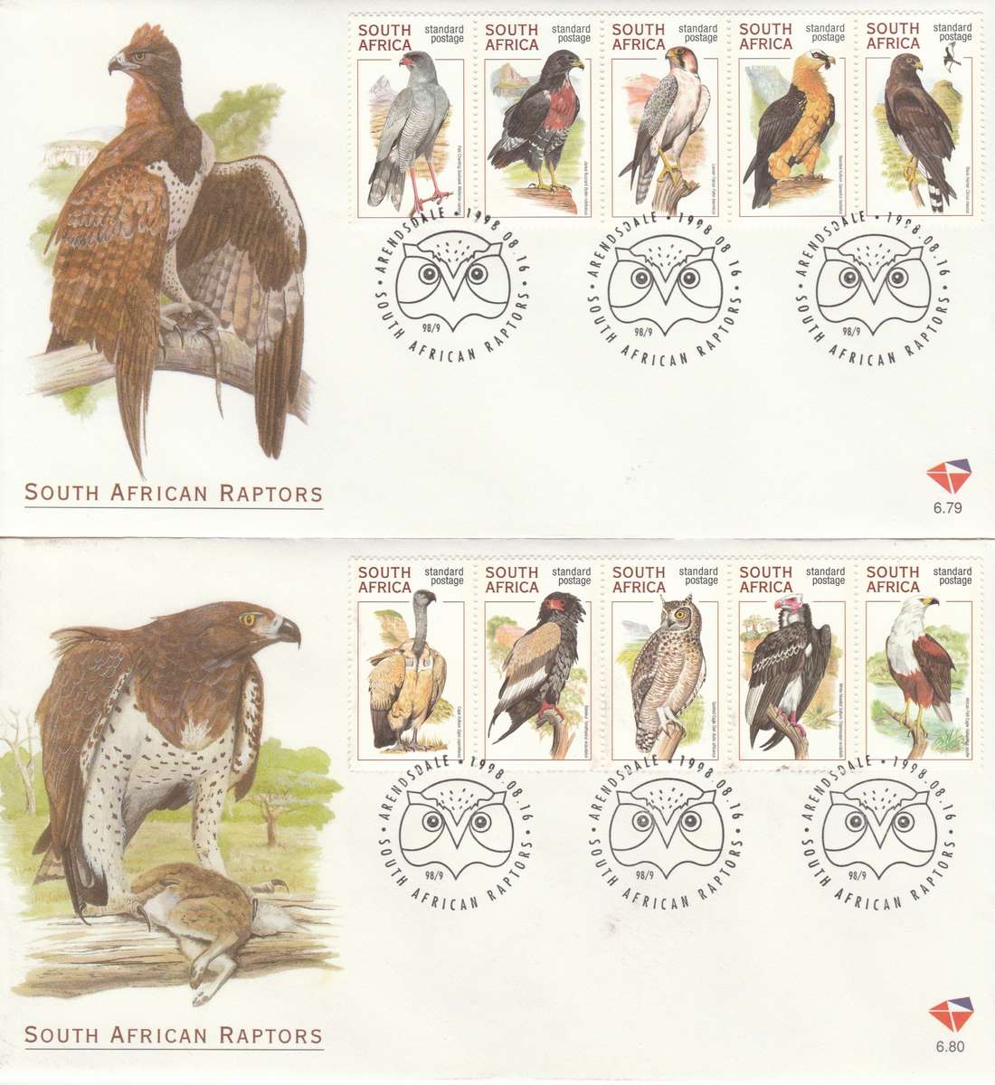 RSA 1998-08-16 South African Raptors FDC 6.79 & 6.80 (18 000) [SACC R95]