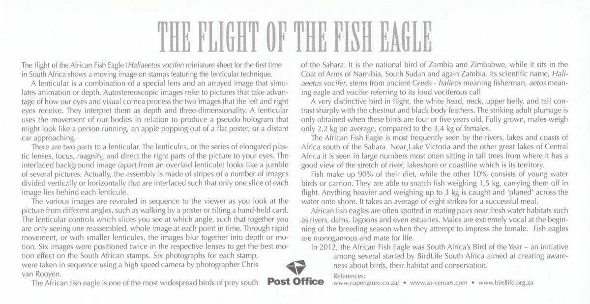 RSA 2013-06-14 Flight of the African Fish Eagle FDC 8.46 (4 000) [SACC R85]